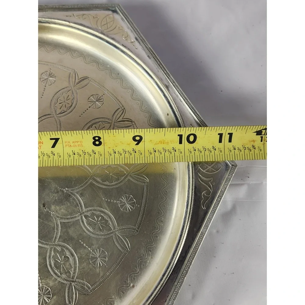Super Rare Brass Steel Octogan Tray Signed Inscribed. Great Find!